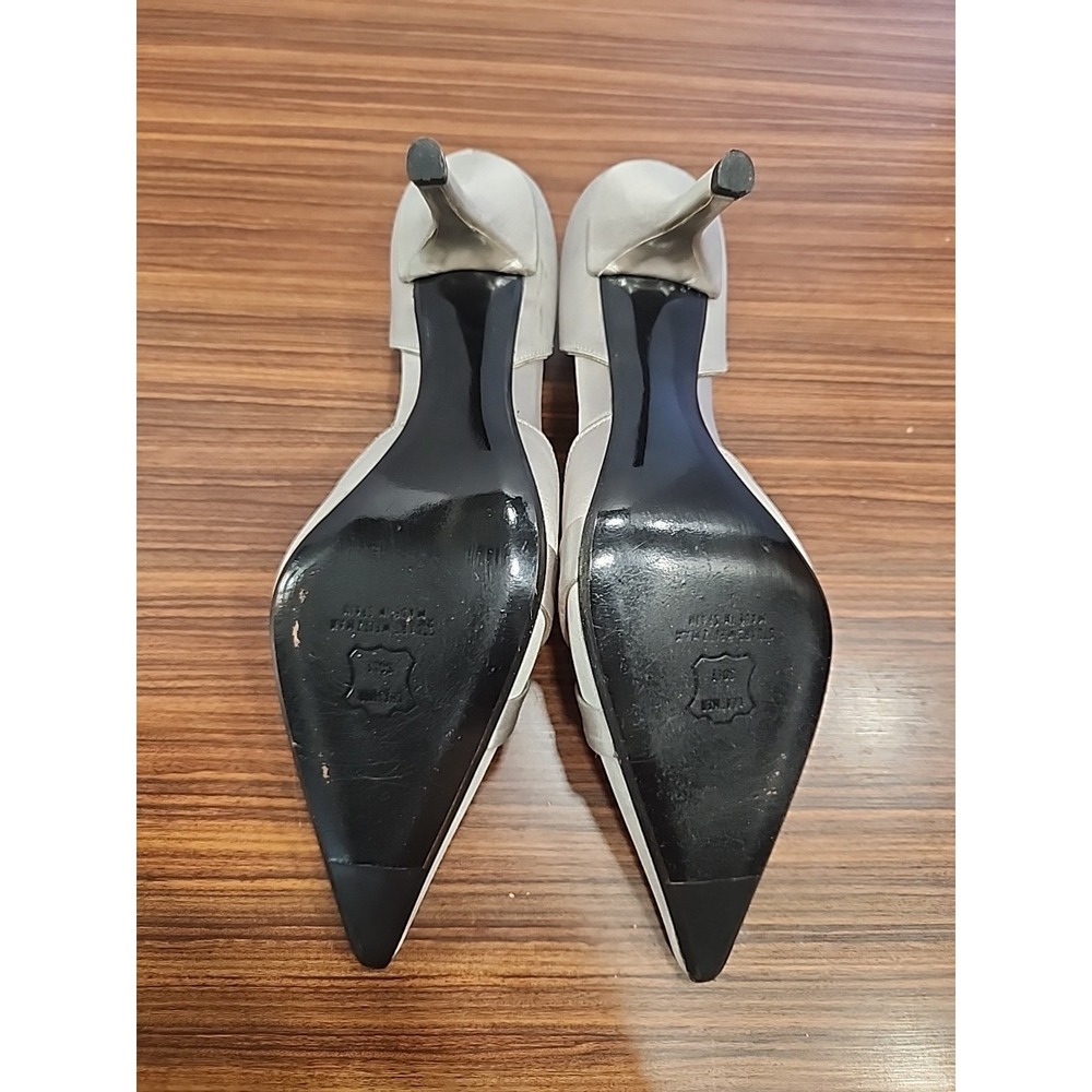 Unique Vintage Stuart Weitzman 8.5 Silver  Gray Satin Rhinestone Jeweled Heels - Picture 11 of 13